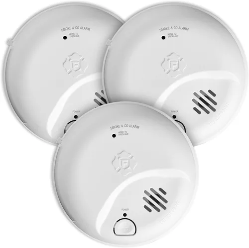 First Alert Alarma combinada de humo y monóxido de carbono, detector a pilas con botón de prueba y silencio, SMICO100, paquete de 3