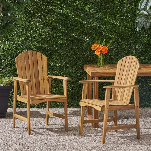 Acacia Wood Adirondack Chairs: Classic Outdoor Seating for Patio & Garden - Natural Wood Set of 2 with 300lb Capacity & Easy Assembly