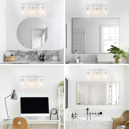 Miniatura 5 de Luminaria de 3 Luces Blancas para Baño, Luz de Tocador Sobre Espejo, Apliques de Iluminación de Pared Modernos, Lámpara de Pared Industrial Rústica