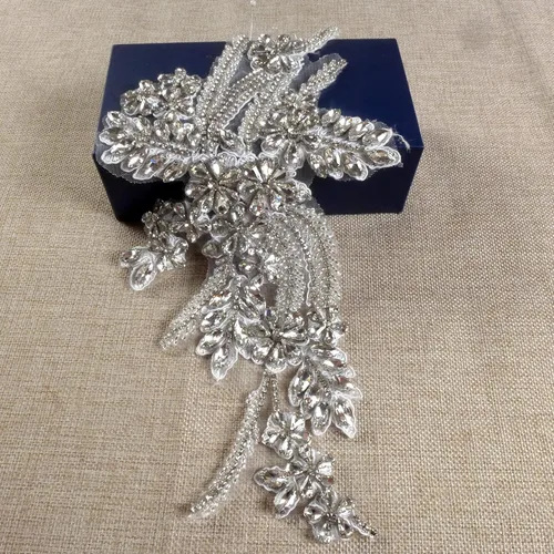 Miniatura 6 de Apliques de cuentas de diamantes de imitación, adornos plateados para coser para vestidos de graduación, vestido de novia, tela, decoración