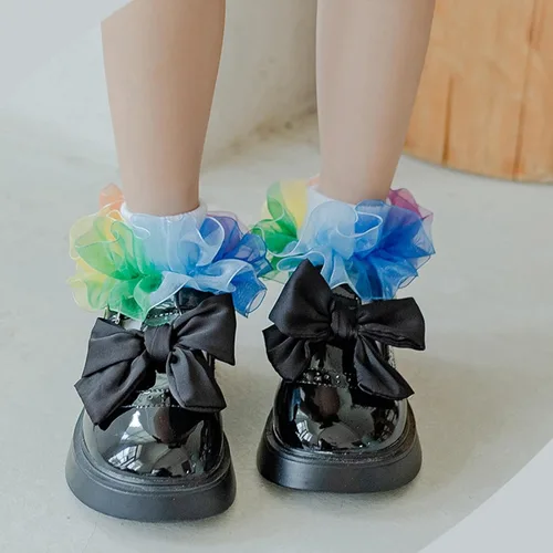 Miniatura 6 de Toddler Girls Socks with Rainbow Lace Ruffle Trim Cotton Baby Socks Frilly Dress Socks for Little Girls