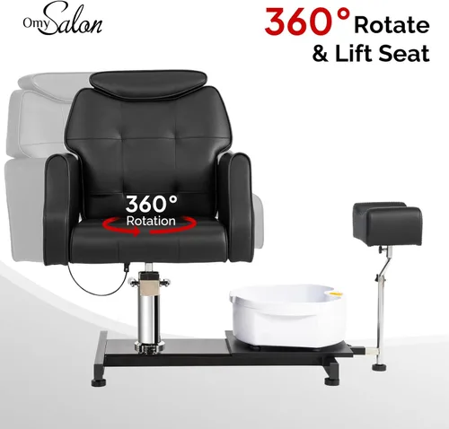 Miniatura 4 de OmySalon Silla de pedicura con taburete y baño de pies de masaje de burbujas, rotación de 360°, asiento hidráulico ajustable, estación Pedi