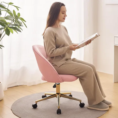 Miniatura 3 de Furniliving Silla de Tocador Rosa, Bonitas Sillas de Escritorio para Niñas con Respaldo, Silla de Acento Tapizada con Ruedas para Sala de Terciopelo