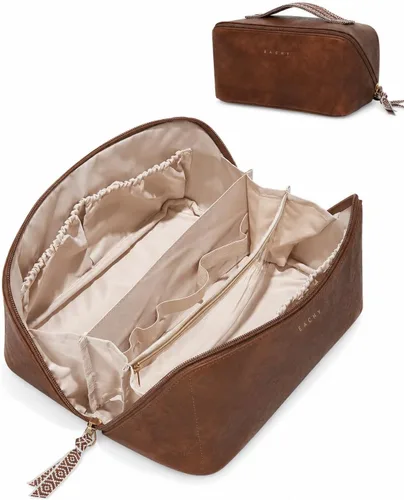 Miniatura 13 de EACHY Bolsa de Maquillaje de Viaje, Bolsas de Cosméticos de Gran Capacidad para Mujeres, Bolsa Portátil Impermeable que se Abre Plana, Bolsa de Aseo