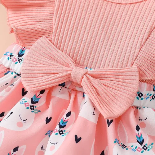 Miniatura 5 de Lindo mameluco para bebés y niñas con estampado de flores, encaje con volantes, lazo frontal, diadema