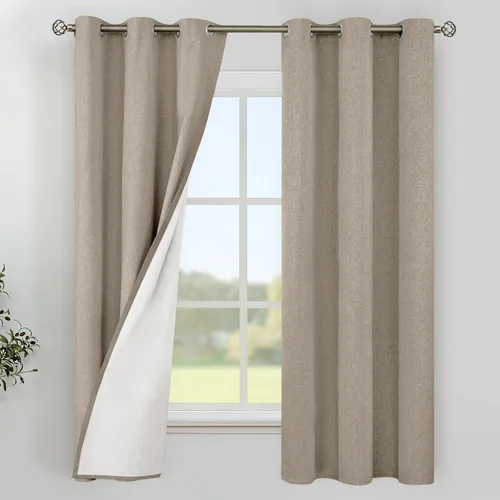 Miniatura 85 de YoungsTex - Cortinas de lino beige 100% opacas para dormitorio de 63 pulgadas de largo, cortinas cortas con aislamiento térmico y ojales