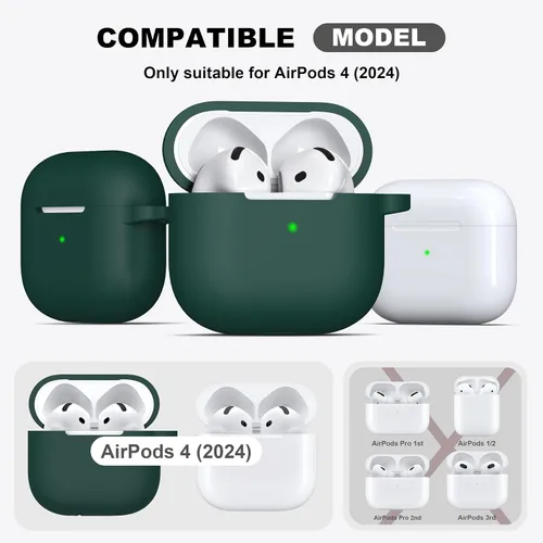 Miniatura 4 de R-fun Funda para AirPods 4 con kit de limpieza, funda protectora completa de silicona suave, compatible con AirPods 4 Gen, verde bosque C Bosque
