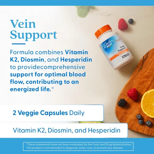 Miniatura 7 de Doctor's Best Soporte de venas con Diosvein & Menaq7, circulación para piernas saludables, sin OMG, sin gluten y soja, vegano, 60
