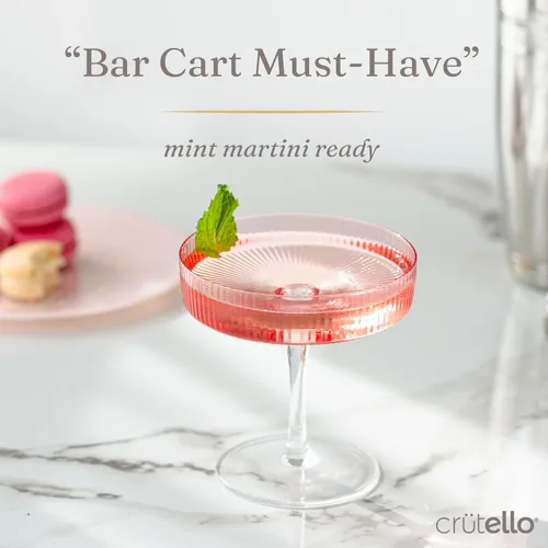 Miniatura 5 de Crutello Juego de 4 copas de champán Coupé, copas de cóctel vintage rosa de 7 onzas, cristalería acanalada para champán, Martini, Manhattan, Rosa