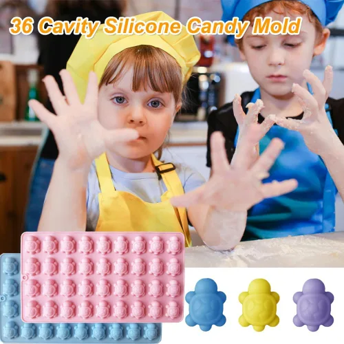 Miniatura 5 de Paquete de 2 moldes de chocolate con 36 cavidades de silicona de tortuga para pasteles, gomitas, gelatina, cubitos de hielo, herramientas