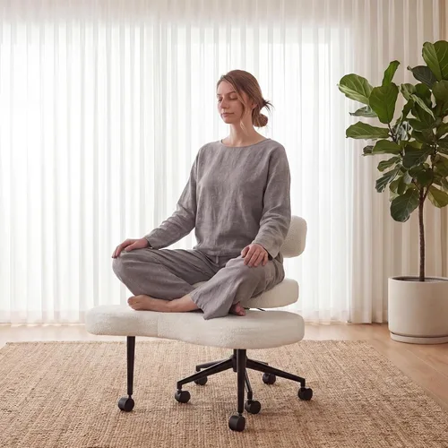 Miniatura 10 de DUMOS Silla ergonómica de escritorio de oficina con patas cruzadas para TDAH con respaldo ajustable, silla de meditación ajustable en altura