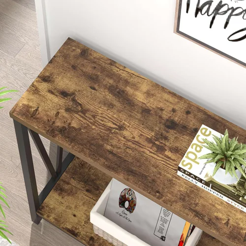 Miniatura 4 de EXCEFUR Mesa de entrada, sofá de madera rústica con almacenamiento, mesa de pasillo moderna para sala de estar, color gris