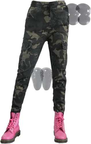 Miniatura 8 de Pantalones de motocicleta para mujer, leggings con relleno extraíble, detalles de bolsillo grande para aventura (color negro, talla: XXS)
