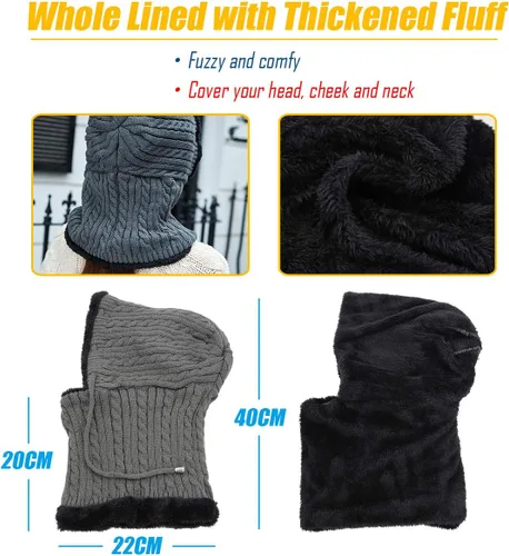 Miniatura 5 de Gisdanchz Pasamontañas para hombre y mujer, de punto cálido, con capucha, elástico, con cordón, gorro grueso