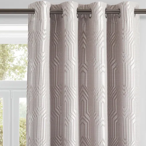 Miniatura 15 de Cortinas de patrón geométrico jacquard 100% opacas beige y plateado, 2 paneles de 52 pulgadas de ancho y 63 pulgadas de largo, con aislamiento