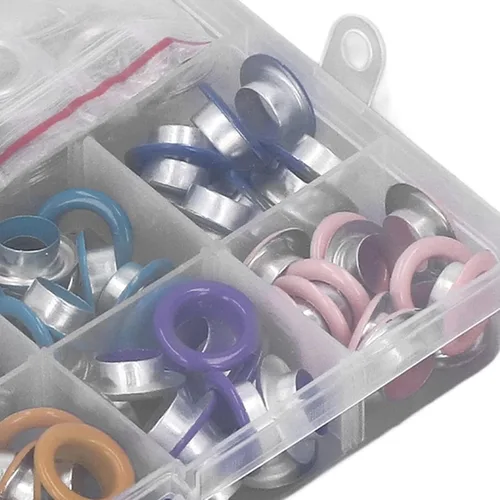 Miniatura 9 de Kit de ojales multicolor de 0.394 pulgadas (0.394 in), juego de ojales de metal, ojales y ojales con herramienta de instalación para zapatos