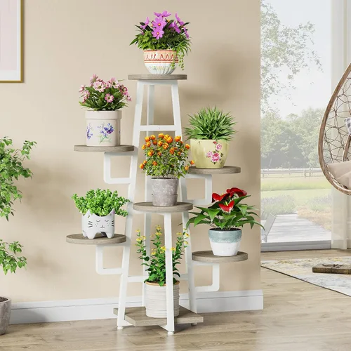 Miniatura 2 de Tribesigns Soporte para plantas de 7 niveles para interiores, estante alto para múltiples plantas, soporte para macetas de esquina de madera