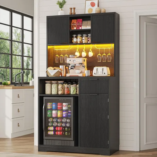 Miniatura 18 de kepptory Gabinete de almacenamiento de despensa de cocina de 72 pulgadas de alto, armario de bar independiente con luz LED RGB, aparador de cocina