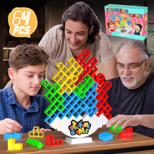 Miniatura 10 de BBnote Juego gigante XL de 48 piezas para adultos y niños, juegos de torre de mesa Tetra para fiesta de viaje familiar, juguete apilable