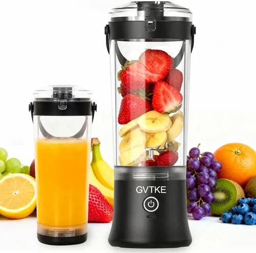 Licuadora portátil Modo dual 18000RPM 20Oz Vaso de mezcla de hielo triturador de hielo Fruta congelada Mini hogar gimnasio viaje (negro)