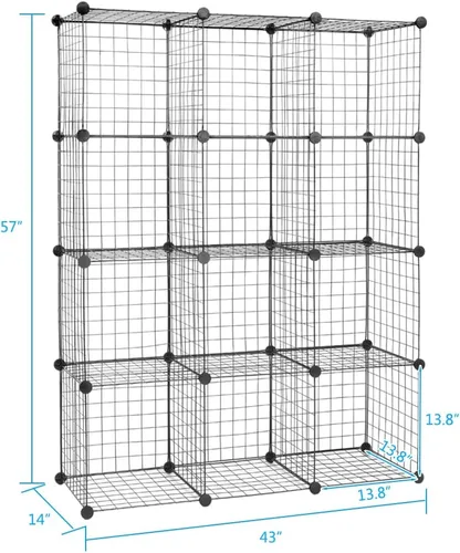 Miniatura 3 de Estante de almacenamiento de rejilla de metal, estante de almacenamiento apilable de rejilla de metal, tamaño de rejilla modular de 14 x 14