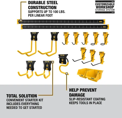 Miniatura 4 de DEWALT Organizador de herramientas, kit de inicio de 21 piezas con accesorios, incluye 2 rieles de metal, 13 ganchos y 2 contenedores de plástico