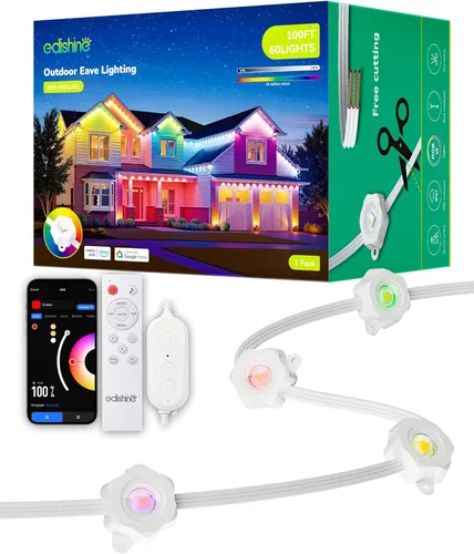 Miniatura 11 de EDISHINE Luces permanentes inteligentes para exteriores de 120 pies, 80 luces LED RGB+IC, aplicación/voz/control remoto, 50 modos de escena