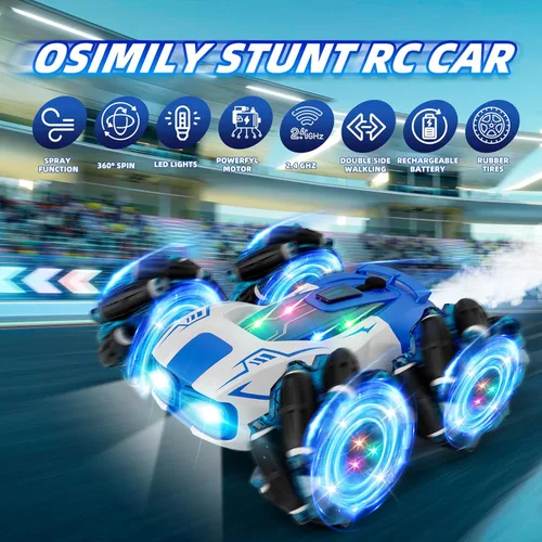 Miniatura 2 de OSIMILY Auto de control remoto 4WD con rotación de 360° Drift Stunt RC Control remoto de 2.4 GHz con luces frías, juguete todoterreno todoterreno