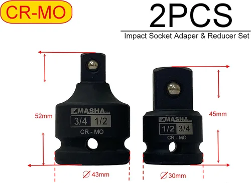 Miniatura 3 de Juego de adaptador y reductor de enchufe de impacto de 1/2 pulgada y 3/4 de pulgada / juego de 2 piezas/acero al cromo molibdeno / conversiones