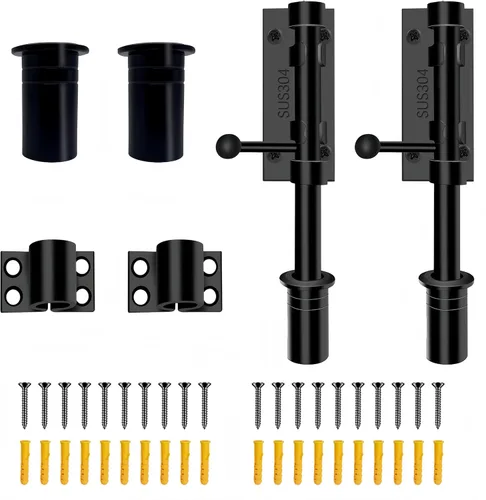 Barrel Bolt Latch,7.7 inch Slide Bolt Gate Latch,14mm Bolt Heavy Duty Shed Door Latch,304 Stainless Steel Black Finish Lock Latch for Barn, Fence,