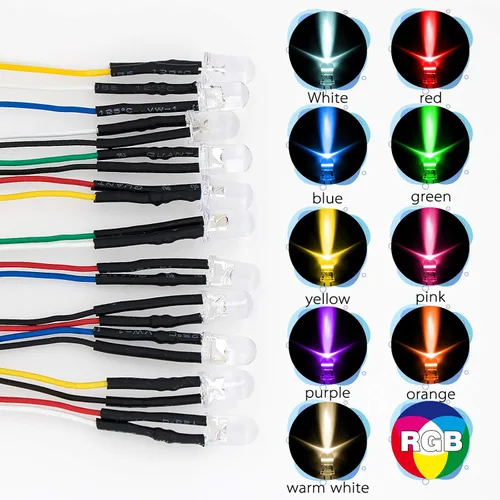 Miniatura 2 de 165 diodos emisores de luces LED precableadas de 12 V 0.197 in (11 colores x 15 piezas) kit surtido de lentes transparentes, blanco cálido, blanco