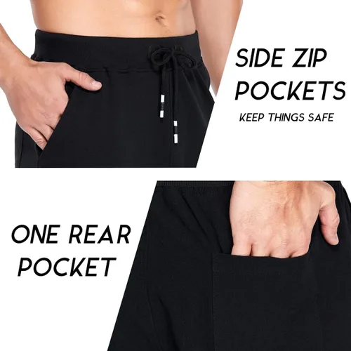 Miniatura 5 de Boyzn Pantalones cortos deportivos para hombre, cómodos, de algodón, con cintura elástica, con bolsillos con cremallera