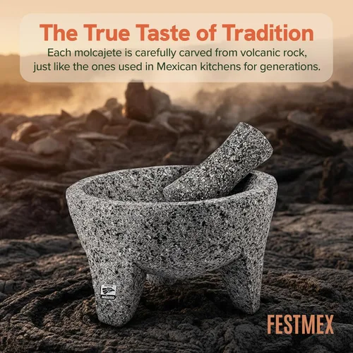 Miniatura 5 de Juego de mortero y mano de mortero mexicano genuino hecho a mano - 8 pulgadas, Molcajete Mexicano — Utensilios de cocina mexicanos perfectos como