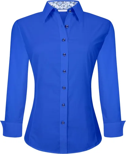 Miniatura 23 de Alex Vando Camisas de vestir para mujer, sin arrugas, ajuste regular, manga larga, elástica, camisa de trabajo