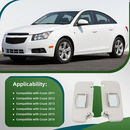 Miniatura 3 de Par de viseras grises para el lado izquierdo del conductor y el lado del pasajero compatible con Cruze 2011-2016 1902188 95034256 95034253 visera