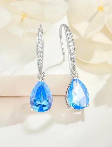 Miniatura 4 de JIWOY Women's Solitaire Earrings Sterling Silver Pear Shaped Brilliant Cut Birthstone Jewelry