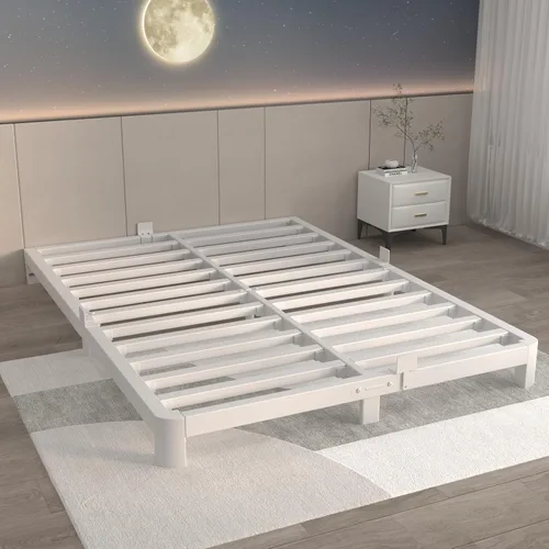Miniatura 9 de ITIMIDI Marco de cama blanco de 10 pulgadas, tamaño individual con juntas de metal, marco de cama de plataforma blanca metálica, no necesita somier