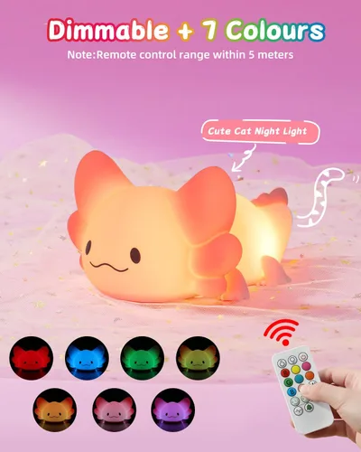 Miniatura 3 de ZKLiLi Luz Nocturna a Control Remoto para Niños con Forma de Ajolote, Linda Lámpara Regulable con Forma de Ajolote, Luz Nocturna con Temporizador