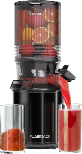 Exprimidor de prensa en frío – 6.5 pulgadas de canal de alimentación extra grande que permite exprimidor eléctrico de masticación sin usar las Negro