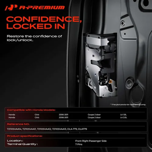 Miniatura 2 de A-Premium Actuador de bloqueo de puerta lateral del pasajero delantero derecho compatible con Honda Civic 2006-2011, Coupé de 2 puertas