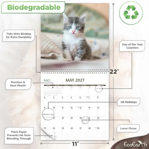 Miniatura 3 de EcoEarth - Biodegradable 11 x 22 pulgadas - Abierto - Calendario de pared vertical colgante de 18 meses - Julio 2025 - Calendario mensual