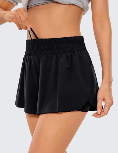 Miniatura 52 de CRZ YOGA Pantalones cortos de correr 2 en 1 para mujer, cintura alta, secado rápido, para atletismo, gimnasio, descanso, entrenamiento, lindas