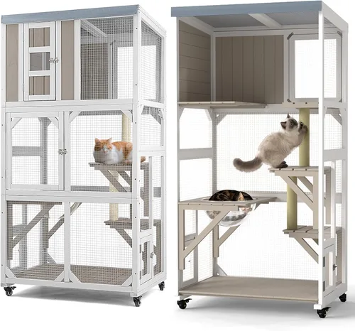 Miniatura 9 de Catio - Caja para gatos para exteriores con ruedas y techo resistente a la intemperie, ventana grande de 63 pulgadas con 3 plataformas, cúpula