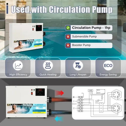 Miniatura 7 de Calentador de piscina de 11KW 220V-240V para piscinas sobre el suelo, bañeras de hidromasaje y calentador de spa