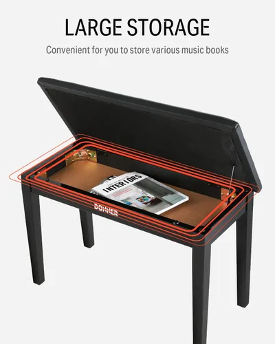 Miniatura 3 de Donner Banco de Piano Dúo con Almacenamiento, Banco de Teclado de Madera Maciza Banco de Piano Librero Taburete Silla Asiento con Cojín Acolchado