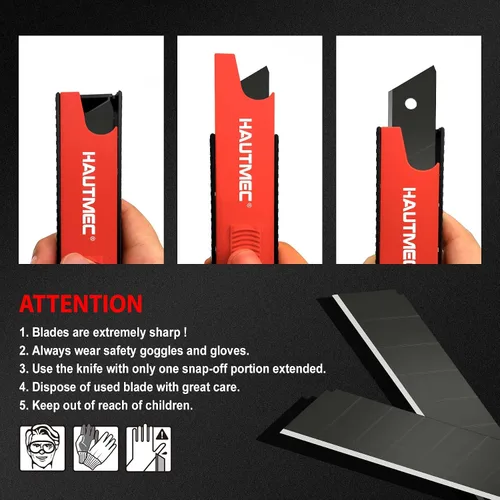 Miniatura 5 de HAUTMEC SK2H - 10 cuchillas ultra afiladas de 0.71 pulgadas (0.709 in), cuchillas de repuesto retráctiles negras para cuchillo, SK2H resistente