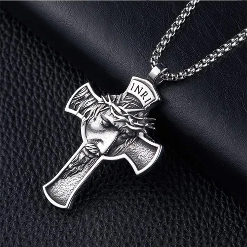 Miniatura 4 de NIGHTCRUZ INRI Collar de Jesucristo collar con colgante de cruz con corona de espinas Jesús