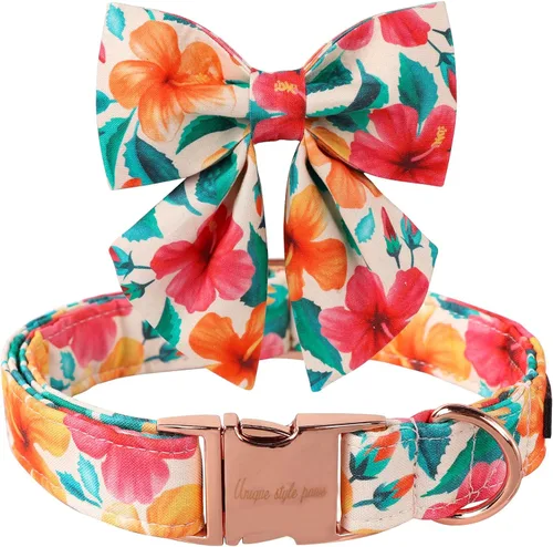 Miniatura 26 de Collar de perro de algodón con lazo de Unique Style Paws, collar de perro floral a cuadros colorido con lazo para perros pequeños, medianos y Plaid