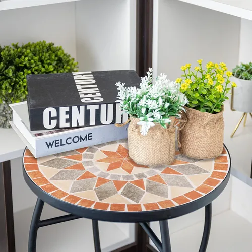 Miniatura 2 de VCUTEKA Mesa auxiliar de mosaico, mesa auxiliar redonda de 21" con tapa de baldosas cerámicas de 14", mesa auxiliar de acento para patio
