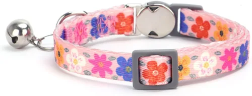 Miniatura 3 de Collar de gato con nombre de identificación, placa de número de teléfono, patrón floral grabado personalizado, collar de gatito con campana, azul a